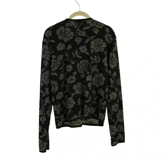 Jones New York Black Dark Floral Sweater Cardigan Size Medium Stretch Vintage - Picture 2 of 9